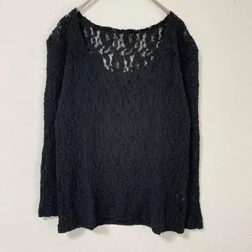 STAY PUT 레이스 티셔츠 블랙 스트레치 타이트 긴팔 시스루