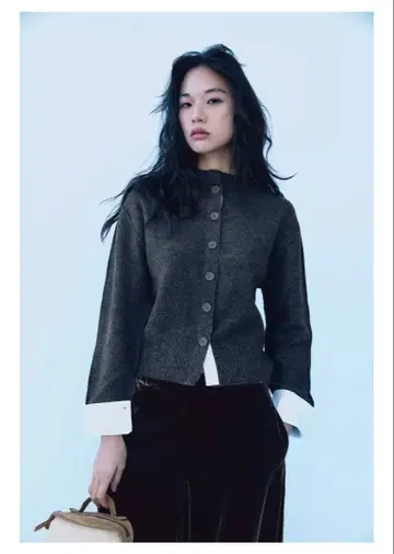 ZARA 콤비 니트 가디건 여성용 M 다크 그레이