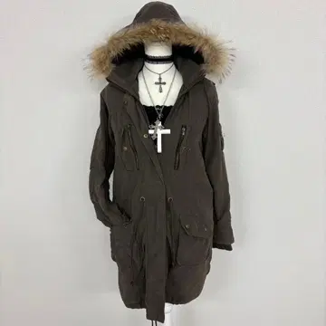 헤이세이 갸루 y2k 그런지 퍼 달린 모즈 코트 다크 코어 기믹