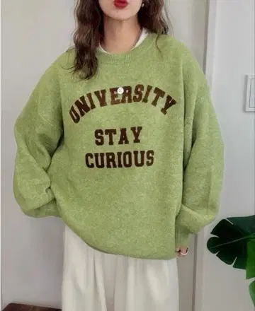 새상품 시마무라 non noooon 로고 니트 그린 L