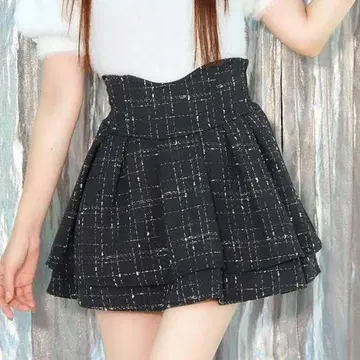 미셸 마카롱 슬림 레그 트위드 스커트 블랙 M