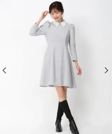 레이스 옷깃 미니 트위드 원피스