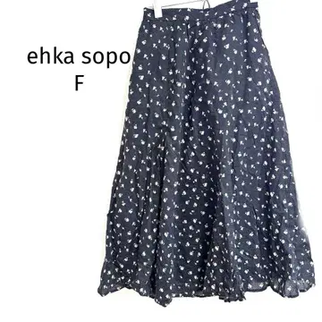 에카 소포 롱 스커트 꽃무늬 플레어 안감 부착 뒷부분 밴딩 성숙/러블리