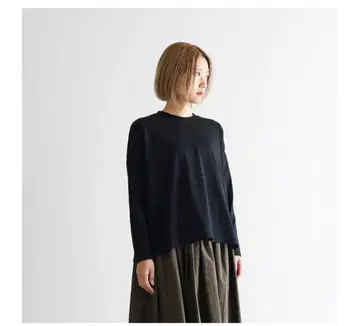 huis 엔슈 직물 긴팔 스퀘어 와이드 티셔츠 (블랙) CS208