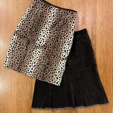 스커트 브라운 코듀로이 / 레오파드 무늬