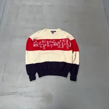 90s Nautica 보더 트리코 울 니트 스웨터 자수