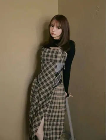 [정품] Nadia 체크 롱 드레스 베이지