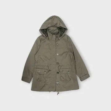 카키 후드 부착 모즈 코트