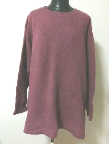 더스티 핑크색 울 100% 긴팔 롱 스웨터