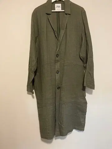 ZARA 올리브 그린 린넨 롱 코트 L