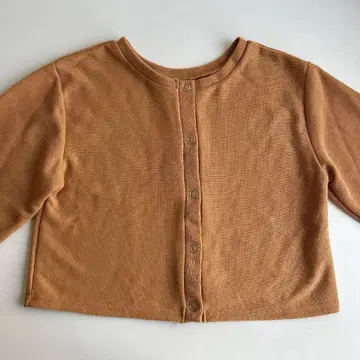 브라운 리브 편 긴팔 크롭 상의