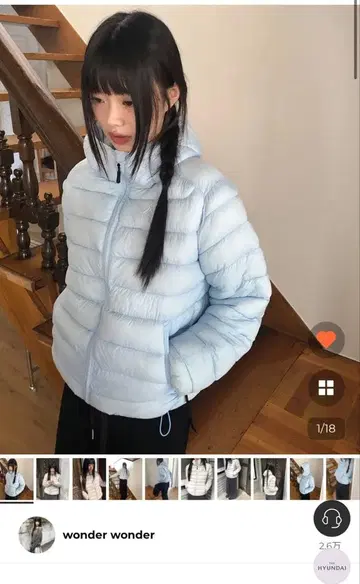 wonderwonder 스트링 후드 부착 나일론 숏 다운