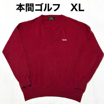 혼마 골프 스웨터 울 XL 보르도 자수 와인 레드 남성용