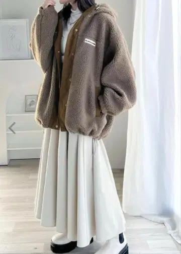 JaVa 자바 콜라보 레트로 스탠드 후드 오버 사이즈 보아 아우터