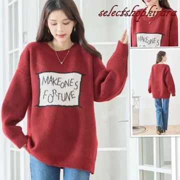 2025 신상 신축성 쫀득하고 부드러운 영문 자카드 릴랙스 니트 L-LL