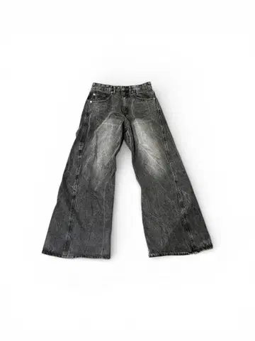 WYM 그레이 와이드 레그 데님 팬츠