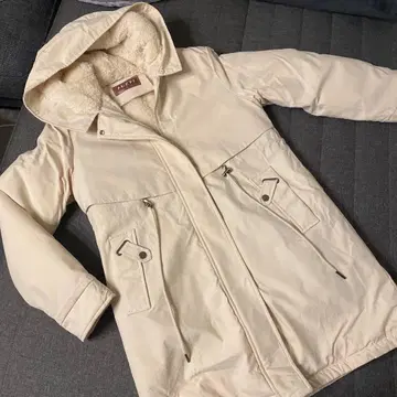 AUEYI 후드 부착 화이트 모즈 코트 복슬복슬 퍼 M K-스타일