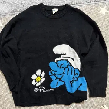 니트 스웨터 스머프 구제 의류 90s 백 프린트 THE SMURFS