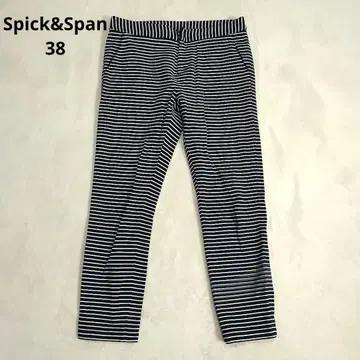 Spick&Span 크롭 팬츠 면 100% 보더 신축성 네이비 38