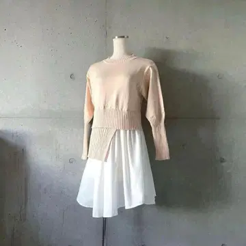 택 포함 새상품 셔츠 레이어드 스타일 니트 풀오버 베이지 FREE 튜닉