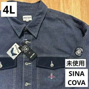 미사용 SINA COVA 시나코바 가슴 부분 자수 인디고 염색 셔츠 4L