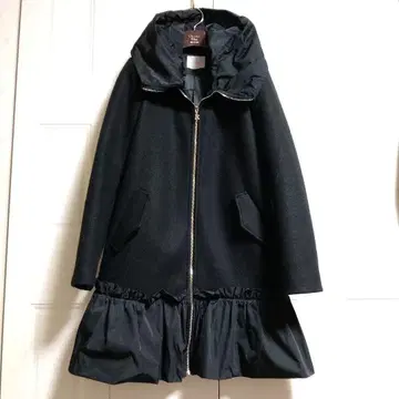 RINASCIMENTO ITALY 블랙 후드 부착 롱 코트 M