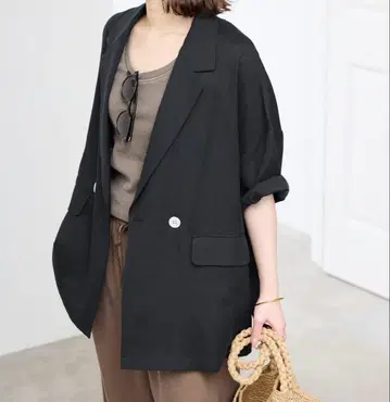 슬로브 이에나 린넨 레이온 하프 슬리브 자켓