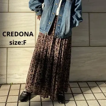 CREDONA 빈티지 플라워 플리츠 스커트 BLACK CREDONA F