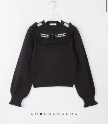 evelyn 시어 프릴 리본 니트 블랙