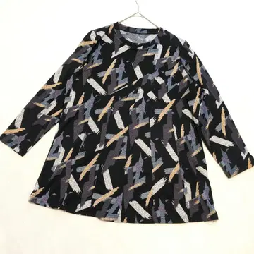 프린트 튜닉 모던 패턴 기하학 긴팔 티셔츠 스트레치 미세스