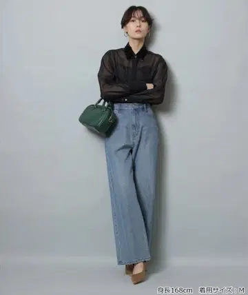 Arpege story 블랙 와이드 데님 팬츠