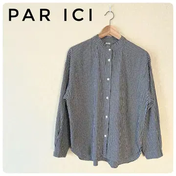 새상품급 PAR ICI 여성용 깅엄 체크 긴팔 셔츠 면 100% F