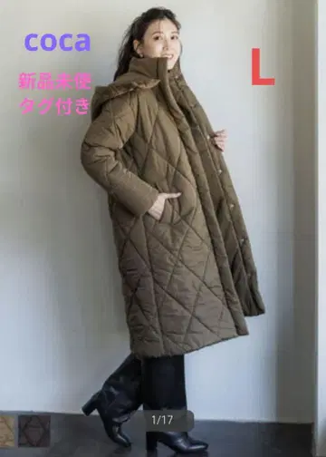 택 포함 새상품 coca 후드 부착 퀼트 코트 L 브라운