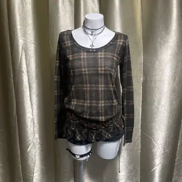 울 혼방 튜닉 체크 무늬 모리걸 페어리 그런지 일본제