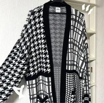 [ ZARA ] 니트 가디건 하운드투스 체크 패턴