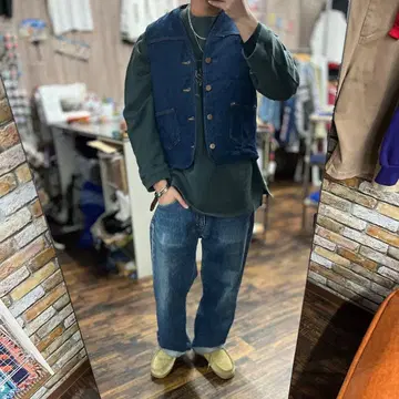 80s 구제 의류 아메카지 빈티지 M 데님 베스트 다크 블루 다크 네이비
