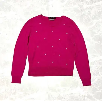 Green Label Relaxing 비쥬 장식 울 니트 M 핑크