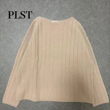 PLST 캐시미어 울 혼방 베이지 리브 니트 긴팔