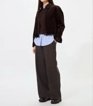 새상품 유니클로 브러쉬드 저지 와이드 팬츠 긴 길이 다크 브라운