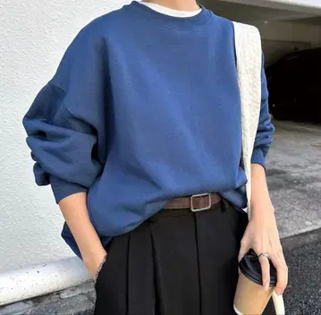 andme 속기모 볼륨 맨투맨 블루