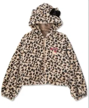키티 귀 포함 퍼 아우터 표범 무늬 택 포함