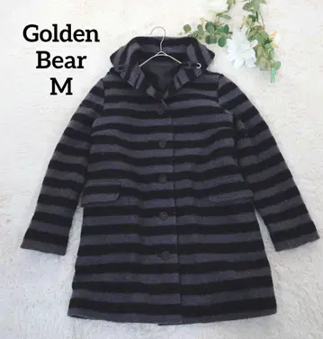 골든베어 여성용 무릎 기장 울 코트 (M) 블랙 보더