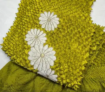 w-075 순수 실크 오비 장식 천 총 쥐어짜기 자수 후리소데 백국 말차