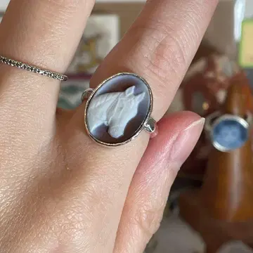 핸드메이드 실버 925 실버 반지 스톤 카메오 말