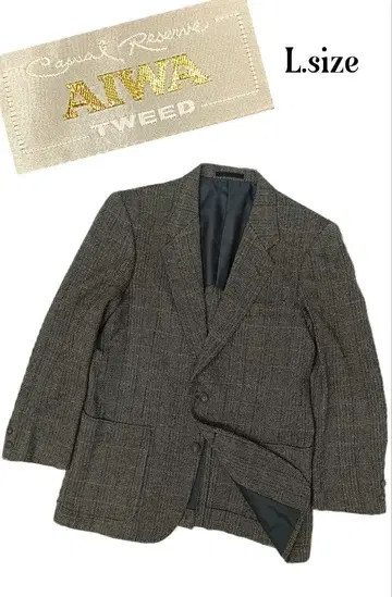 [ AIWA ] 그레이 트위드 체크 무늬 클래식 자켓 L 사이즈 j91