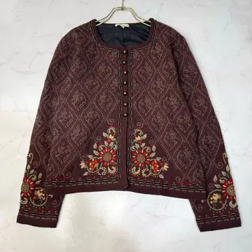빈티지 보헤미안 울 자수 자켓 꽃무늬 올 패턴 L