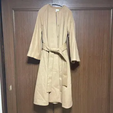 아로베 베이지 노카라 롱 코트 허리 벨트 포함