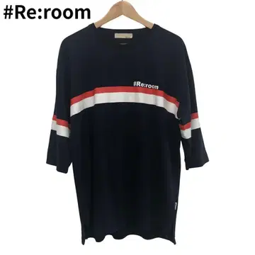 릴룸 7부 소매 네이비 로고 둥근넥 원포인트 둥근넥 보더 T셔츠