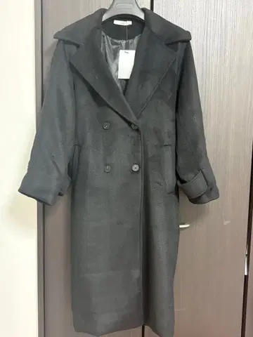 나비 누구 블랙 더블 브레스트 롱 코트 사이즈 1