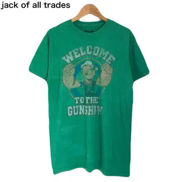 뽀빠이 프린트 애니메이션 캐릭터 그린 반팔 T셔츠 페이드 M